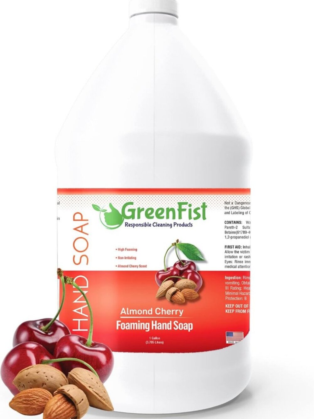 Almond Cherry Foaming Hand Soap Refill - 1 Gallon Jug, Made in USA, Eco-Friendly